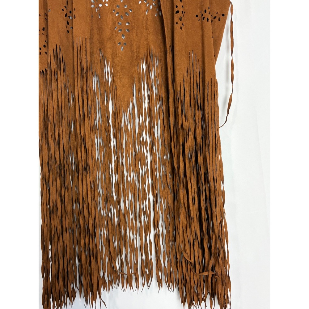 Wrangler Womens Boho Western Faux Suede Fringe Vest Brown Cowgirl Country Large - Picture 3 of 7